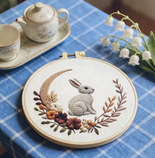 Embroidery Grey Rabbit Flowers