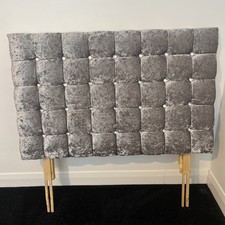 Small Double Bed Head Board  120cm Wide. Grey Crushed Velvet, Diamante, 30 Inch 