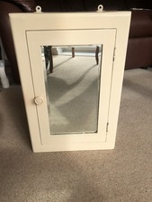 VINTAGE WALL OR STAND ALONE WOODEN CUPBOARD WITH BEVELLED EDGE MIRROR  3 SHELVES