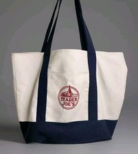 Trader Joes Reusable Large Canvas Eco Tote Bag Heavy Duty Bag Blue White, NEW