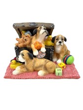 Vintage Boxer Puppies In Box And Toys Ornament Figurine Dogs Resin Cute Decor
