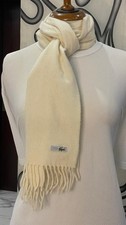Lacoste 100% Wool Scarf – Cream White – Unisex Winter Soft Warm Fringe Design