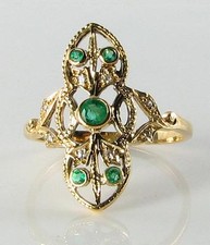 LONG 9K 9CT GOLD COLOMBIAN EMERALD & DIAMOND ART DECO INS RING FREE RESIZE