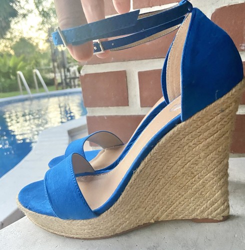 Royal blue espadrille - espadrille, wedge
