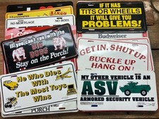 COOL LOT of 18 CHEAP, FUN, MIXED, SASSY, MAN CAVE NOVELTY BOOSTER LICENSE PLATES
