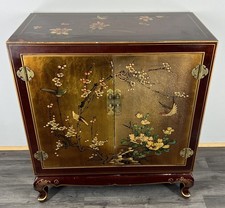 Cabinet Vintage Chinese Hand Painted Floral Bird Lacquer Sideboard LOT 4396