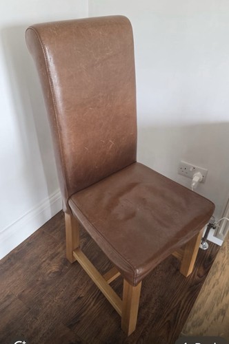 Oak and leather dining chairs - and,