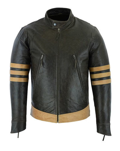 Men brown leather biker - brown,