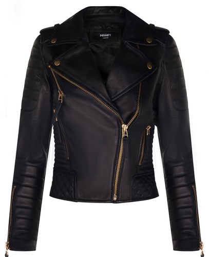 Ladies leather biker jacket - leather,