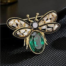 Emerald Bee Broach Vintage Style Insect Diamante Brooch Pin Womens