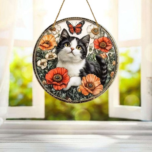 Black white cat floral - white,