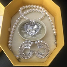 Crystal Big Heart Necklace Crystal Pearl Earrings Set Swarovski Inspired Gift 💝