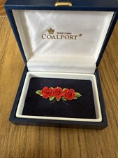 VINTAGE COALPORT hand painted bone china Red Roses flower brooch ceramic