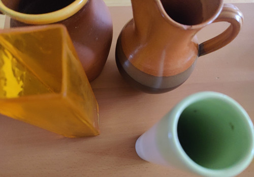 Vases and 2 tuscan - and,