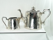 Victorian George Wish Sheffield Silver Plated 2 Piece Tea Set, Teapot & Milk Jug