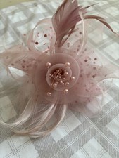 Formal Pale Pink Fascinator Band Mesh & Feathers