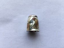 C1955 JS&S MADE SILVER&HAND PAINTED GUILLOCHE ENAMEL BIRD&FLOWER PATTERN THIMBLE