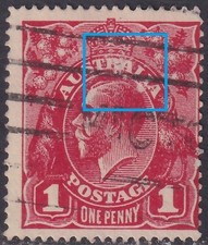 AUST KGV 1d RED SWk. FLAW - 'TIN SHED'. USED. (L623)