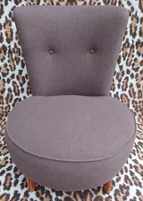 Vintage 1970's Style Small Round Upholstered Lounge Chair Chocolate Brown