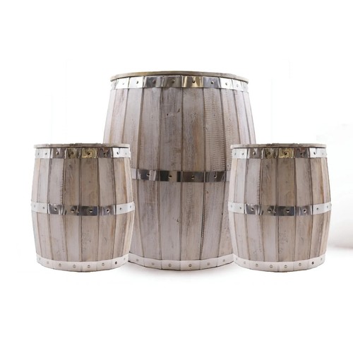 Barrel table and stools - and, set