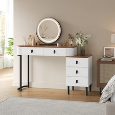 Modern Dressing Table with LED Lights Mirror Vanity Make up Desk W/ 5 Drawers