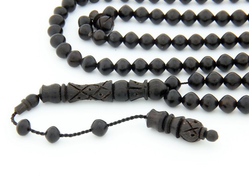 Carved ebony tree beads - carved, 99