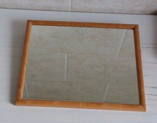 Vintage Faux Bamboo Wall Mirror Small 27X22cm Wooden Horizontal Interior MCM