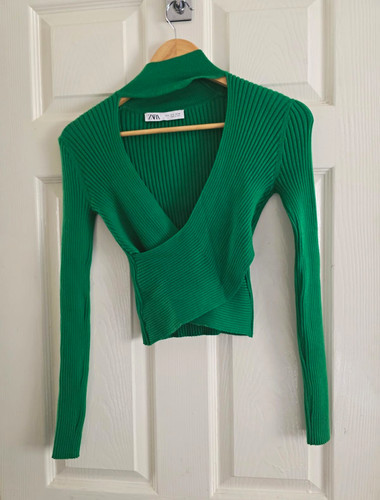 Zara green ribbed knit high - green, ribbed-knit