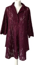 Michelle Hope Burgundy Wine Lace & Sequin Long Party Blouse Size 14/16