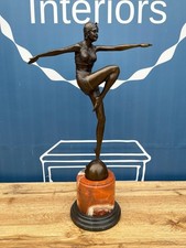 Quality Large Art Deco Style Bronze 1920s Lady Dancer Figure on Marble Base