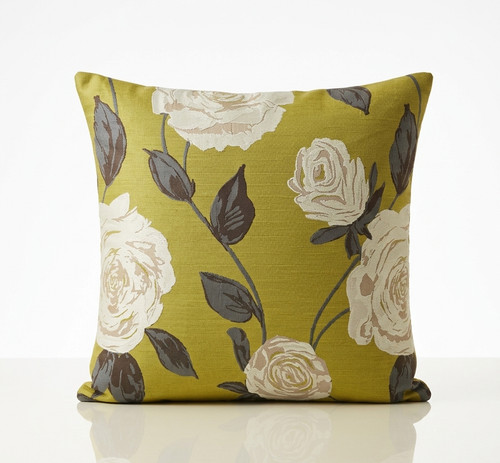 Green lime floral - lime, cushion