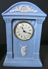 A WEDGWOOD PALE BLUE JASPERWARE  ''MILLENIUM'' MANTEL CLOCK, FULLY WORKING