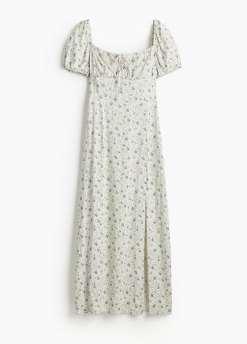 Cream blue floral smocked - blue,