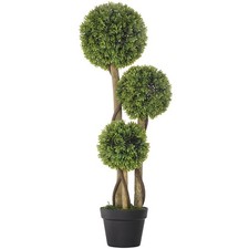 HOMCOM Potted Artificial Plants Boxwood Ball Topiary Trees Indoor Outdoor, 90cm