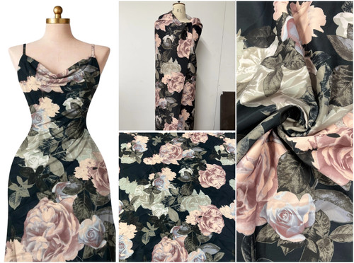 Black rose floral scuba - black,