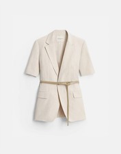 Lafayette 148 Short Sleeves Blazer With Belt Pearl