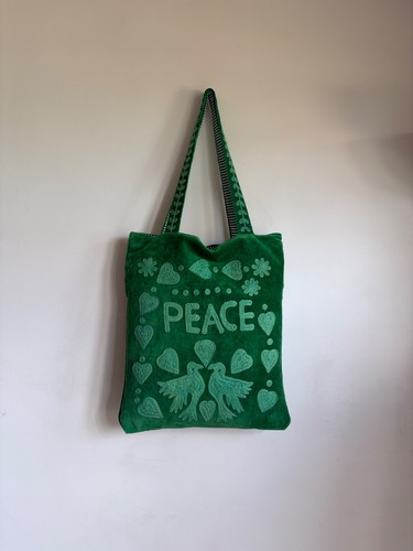 Green velvet tote - velvet, bag