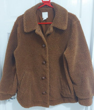 H&M size euro 44 ladies brown coat toggled collar long sleeves pockets