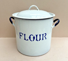 VINTAGE ANTIQUE TRADITIONAL WHITE ENAMEL STORAGE BIN  - FLOUR