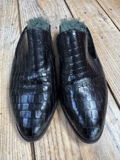 Perfect ROBERT CLERGERIE "Alice" Black Croc Shearling Lined Slip On Mules Shoes