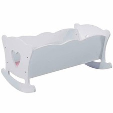 White Large Dolls Wooden Rocking Cradle Cot Bed Crib Heart Design Doll Furniture