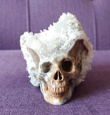 Unique 4.3" Hand Carved Quartz Druse Crystal Skull by Skullis