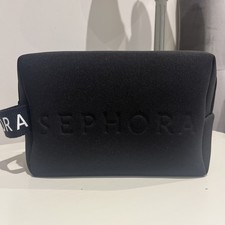 SEPHORA Black Neoprene Beauty Bag + Handle Makeup Cosmetics Toiletries BNWOT