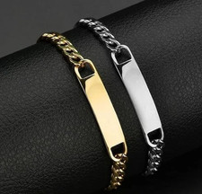 Men’s Cuban Link ID Bracelet – Custom Engraved Stainless Steel Name Plate