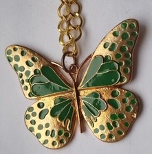 Retro Keyring Ring Gold Metal Rhineston Crystal Diamante bling green butterfly 
