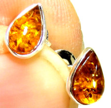 silver amber pear stud