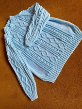 BEAUTIFUL SKY BLUE HAND-KNIT ARAN SWEATER