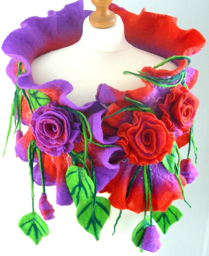 Hand felted art scarf wool - -art,