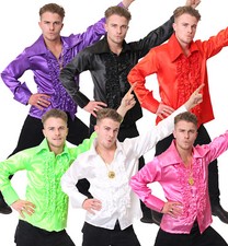 MENS DISCO RUFFLE SHIRT ADULT 70S FANCY DRESS COSTUME 60S 1970S S M L XL XXL