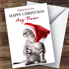 Grey Tabby Kitten Cat Animal Personalised Christmas Card